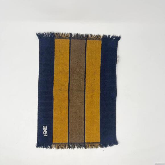 Vintage Yves‎ Saint Laurent Fieldcrest Hand Towel Navy Gold Striped Monogram YSL - Picture 4 of 11